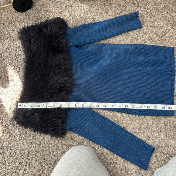 VTG Laura Michelle Holiday Shimmer Off Shoulder Top Black Faux Fur Y2K 90s S - Picture 5 of 7